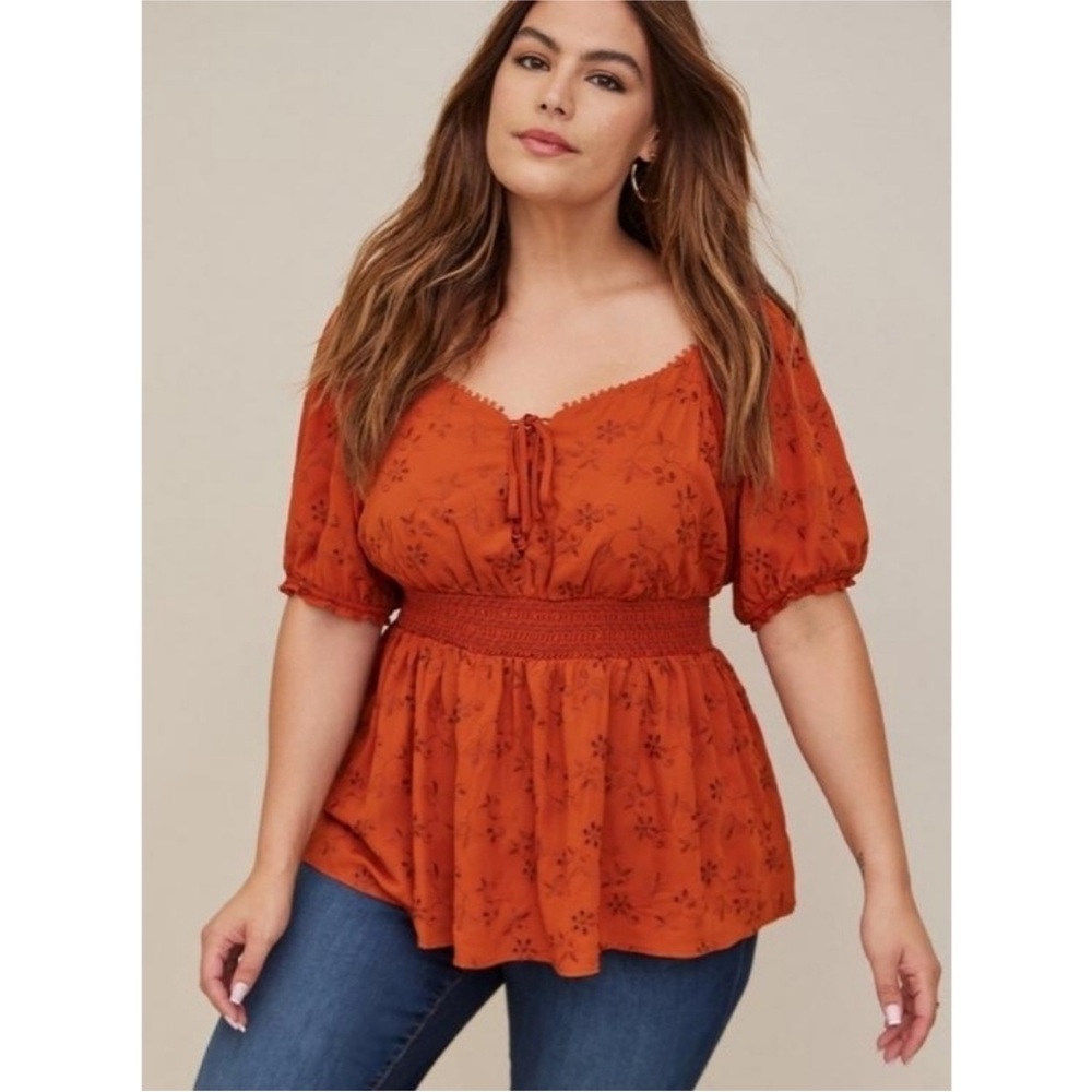 Torrid Burnt Orange Smocked Waist Top